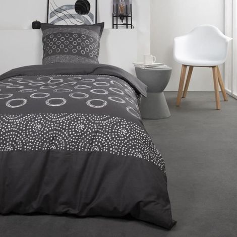 TODAY Parure de lit Coton 1 personne - 140x200 cm - Imprimé Gris Gael (1/3)