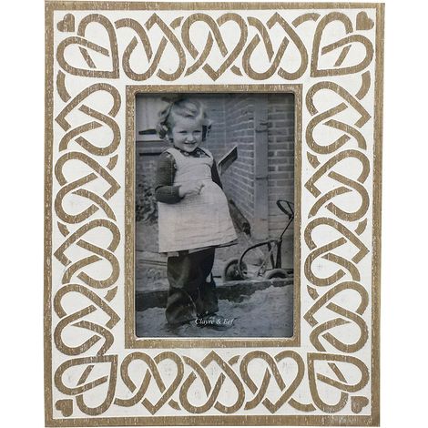 Cadre Photo 10x15 cm en Bois Blanc et Beige Style Bohème Rectangulaire à Poser ou Suspendre - PANGIVO (1/2)