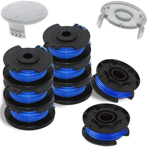 Bobinas de hilo de repuesto AIDUCHO para desbrozadoras inalámbricas Ryobi Weed Eater de 18 V, 24 V y 40 V, reemplazan la AC14RL3A, 1,65 mm/0,065" 335 cm/11 pies (8 bobinas, 2 tapas) (1/5)