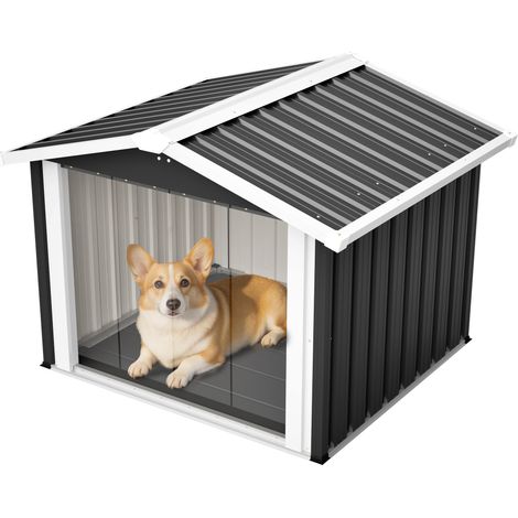 CAIziNiche pour chien d’extérieur 102x91x84cm, grande niche imperméable avec toit incliné pour l’évacuation, protection UV et ventilation, niche en plastique résistante aux intempéries pour jardin, te