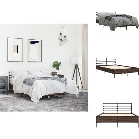 Bettgestell Braun Eichen-Optik 140x200 cm Holzwerkstoff Metall - Holzbettfassungen - Doppelbett - Bettsystem - Eiche Optik - Massivholzbette (1/5)