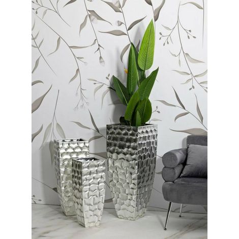 Dmora - Juego de 3 jarrones Iguazu, Complemento de decoración, Ánfora, Accesorio de decoración, 38x38 h91 cm, Plata