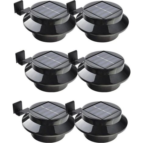 Lot de 6 Spotlights LED Solaires Noirs - pour Gouttière, Clôture, Toit, Jardin, Cour, Mur
