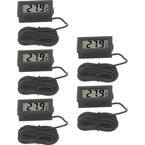 Lot de 5 thermomètres électroniques numériques noirs mini intégrés pour l'intérieur (1/5)