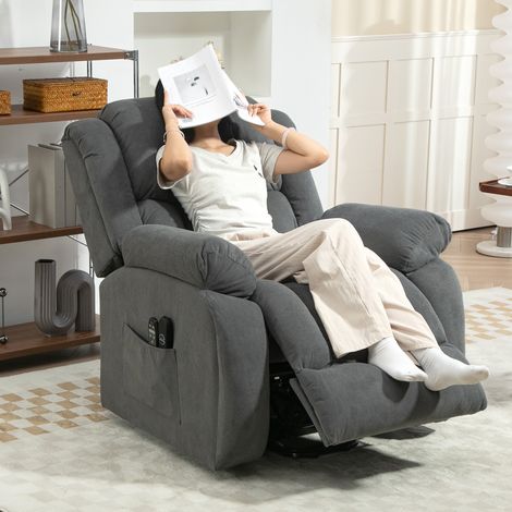 Elektrischer Aufstehsessel mit 150°-Neigungsverstellung, elektrischer Stoff-Entspannungssessel für Senioren mit 8 Massagepunkten, Heizung, USB-Anschluss, Fernbedienung, Fußstütze und Seitentaschen, Gr (1/5)