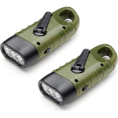 [NON UTILIZZATO] Torcia solare ricaricabile (confezione da 2), torcia dinamo di emergenza a LED con manovella e moschettone per escursionismo, viaggi, campeggio, arrampicata, verde militare