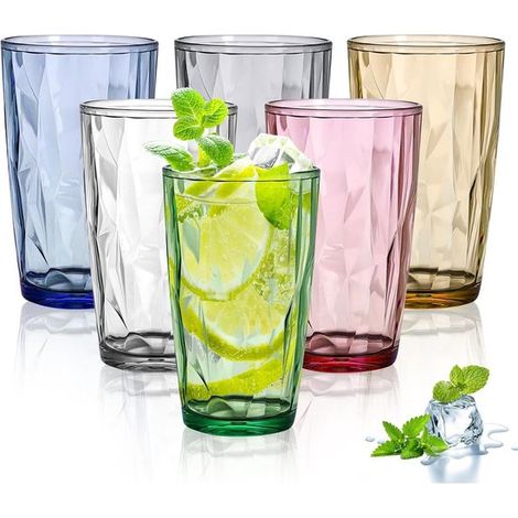 Set di 6 grandi bicchieri (470 ml ciascuno), bicchieri lunghi in plastica colorata per acqua, succhi di frutta e cocktail. (1/5)