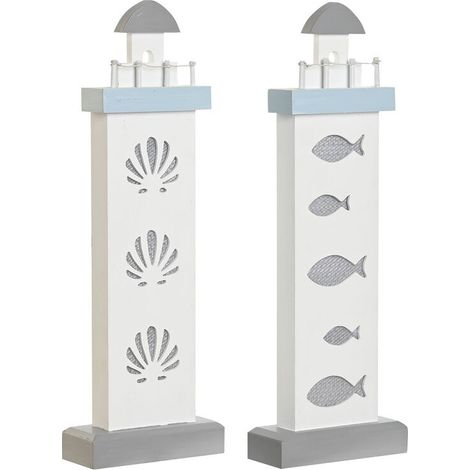 Figurina decorativa - Faro blu e bianco - 14x5,5x40 cm - Set di 2 - LED integrate (1/2)