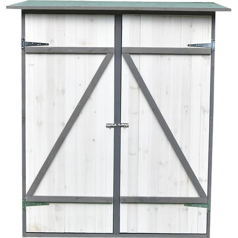 Melko Gartenschrank mit Pultdach und Doppelflügeltür Weiß/Grau Holz Gerätehaus 162 x 140 x 75 cm, inkl. Regal (1/5)