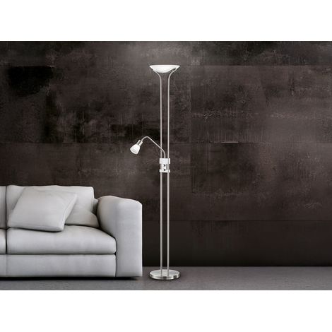 LED Deckenfluter SANTO II dimmbar mit Leselampe in Silber, Höhe 180cm (1/5)