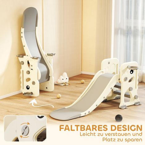Toboggan 3-en-1 pour enfant avec module d'escalade, panier de basket et ballon, toboggan escamotable d'intérieur pour petits de 2 à 5 ans (1/4)