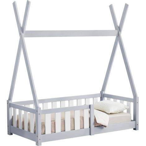 Kinderbett Helsingborg 70x140 cm Hellgrau [en.casa]