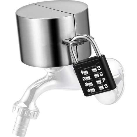 Serratura per rubinetto esterno in acciaio inox con lucchetto a combinazione, serratura per rubinetto da giardino, serratura per rubinetto esterno per giardino e casa, previene il furto d'acqua e