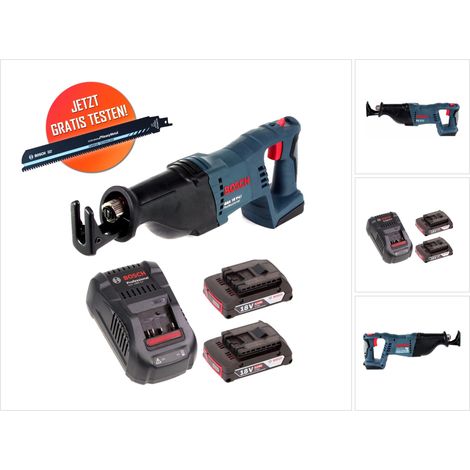 Gratis Bosch Carbide Säbelsägeblatt Bosch GSA 18V-LI Akku Säbelsäge 18 V + 2x Akku 2,0 Ah + Ladegerät