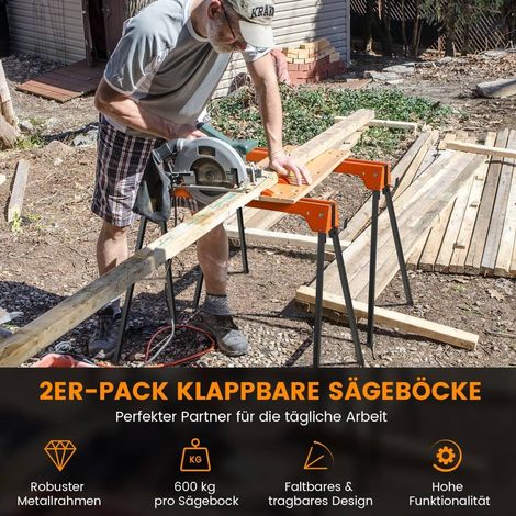Klappbarer Sägebock-Satz, Metallrahmen, Tragkraft 600 kg, Orange