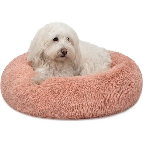 lionto Hundebett aus Plüsch in Donut-Form, 50 cm Durchmesser, rosa