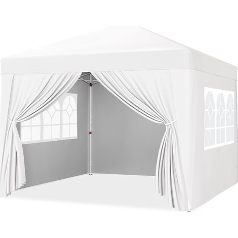 Yaheetech Gazebo da Giardino Tre Altezza Regolabile Tendone Pop-up Pieghevole con Telo Impermeabile con 4 pareti Laterali Tenda Chiuso Festa Esterno Campeggio 3 x 3 M Bianco (1/5)