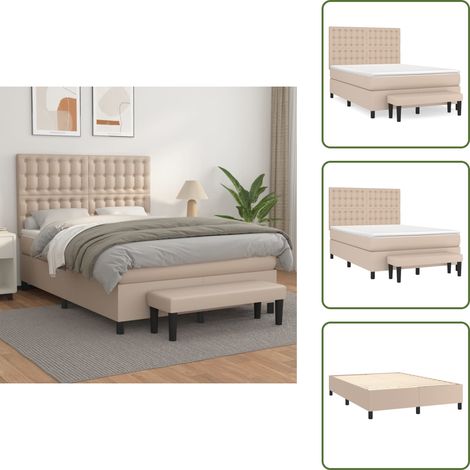 Letto con coprimaterasso - vidaXL Giroletto a Molle con Materasso Cappuccino 140x190cm Similpelle - Panca multifunzionale