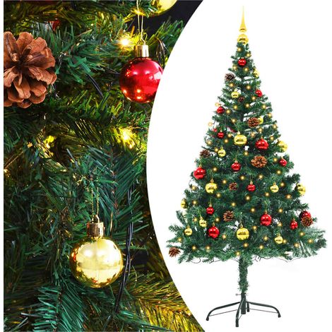 Künstlicher Weihnachtsbaum mit Beleuchtung & Kugeln Grün 150 cm