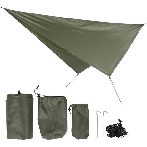 Bâche de camping imperméable 360x290cm, toile d'ombrage multifonction losange pour plage, vert armée (1/5)