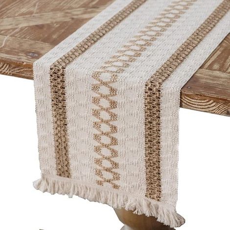 Camino de mesa de algodón y lino, macramé de yute con borlas, 30 x 140 cm, mesa, comedor, hogar, fiesta, boda, estilo boho, Navidad (1/5)