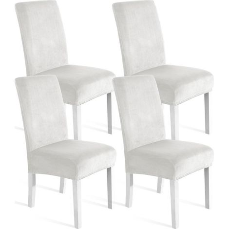 Samt Stuhlhussen 4er Set, Stretch, Waschbar, Weiß (1/5)