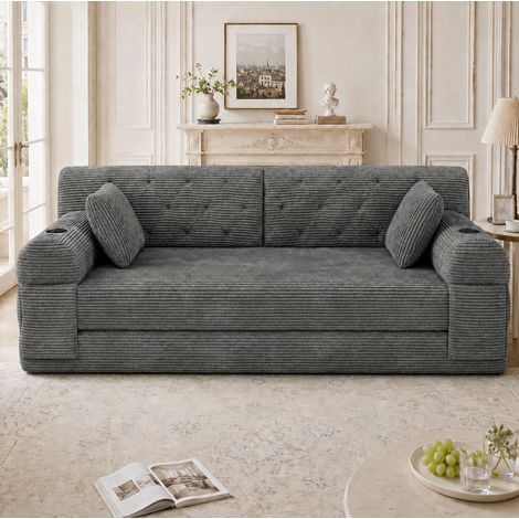 2-Sitzer-Schlafsofa aus Cordstoff, hohe Rückenlehne, 2 Getränkehalter, Dunkelgrau OKMYHOME (1/5)