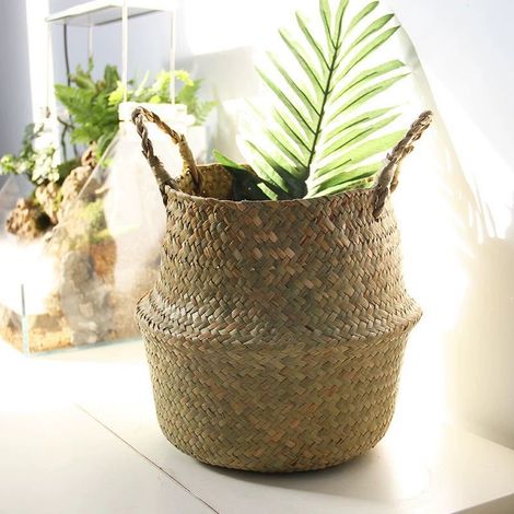 Panier à linge en jonc de mer naturel, grand panier de rangement pour plantes d'intérieur, 22 x 18 x 19 cm (1/5)