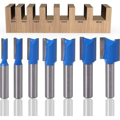 Set of 7 straight 8mm router bits – YG6 carbide – Diameters 6 to 20mm – For clean cuts in hard and soft wood – Compatible with CNC routers (1/5)