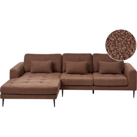 Right Hand Corner Sofa Brown Boucle Upholstered L-Shaped Tufted Cushioned Seat with Scatter Cushions FLAM (1/5)