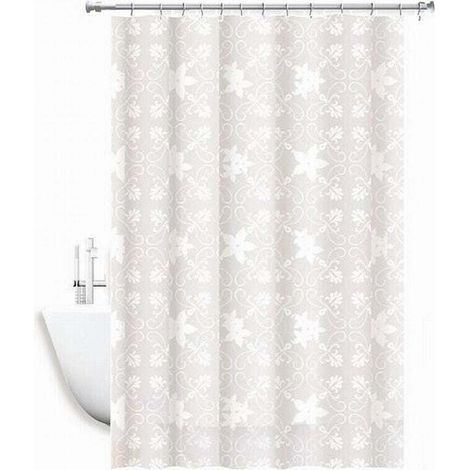Tenda Doccia Antimuffa Impermeabile 240x200cm Anelli Bianca Maiolica Fiori 69512 - (1/3)