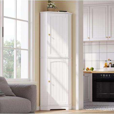 Armario esquinero 42x42x166 cm de MDF blanco con almacenaje para cocina – MEUBLIV (1/5)