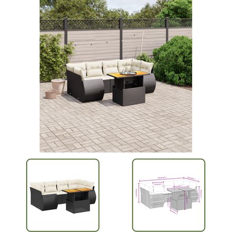 The Living Store 7-tlg. Garten-Sofagarnitur mit Kissen Schwarz Poly Rattan - Gartenmöbel Set - PE-Rattan Möbel - Outdoor Lounge - Gartenlounge - Terrassenmöbel (1/3)