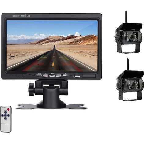 Caméra de recul sans fil, moniteur de 7 pouces, entrée AV double, avec deux caméras (1/2)