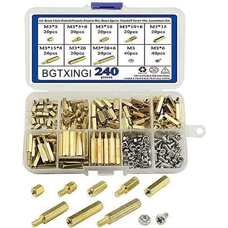 M3 Brass Screws with Stainless Steel Screw Nuts and Nuts M3 Brass 240 (1/4)