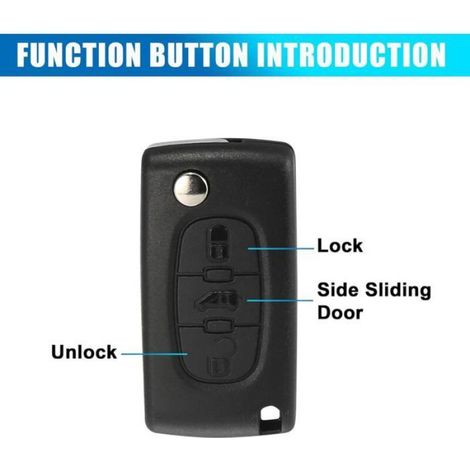 Coque De Clé - 3 Boutons - Pour Peugeot Partner Citroën Berlingo Dispatch - Remplacement Extérieur - Noir - Unité Sans Électronique