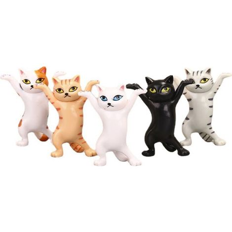 Ensemble de 5 porte-stylos en forme de chat, décorés de motifs de chats dansants, 5 modèles différents, supports en PVC.