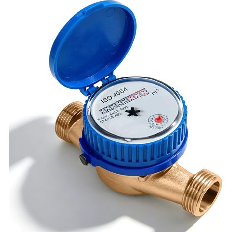 Compteur d'eau 1/2" pour le jardin : 15 mm Horloge à eau de jardin calibrée avec couvercle de protection et connecteur en laiton, compteur d'eau froide et chaude pour la maison, le jardin, l'usage (1/5)