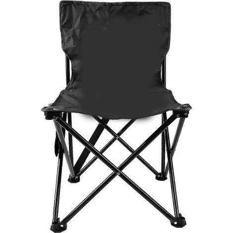 Chaise pliante avec support tubulaire en métal, 150 kg, poches latérales, pieds antidérapants, tabouret de camping, pêche, plage, activités de plein air, noire. (1/5)