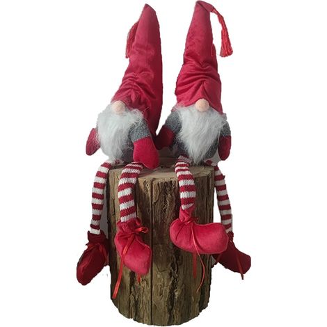 Elfo gnomo babbo natale rosso bianco gambe pensolanti h 45 decorazioni di natale pupazzo set da 2 pezzi in tessuto (1/5)