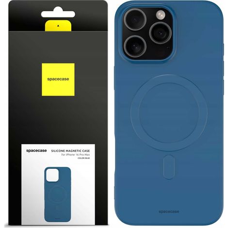 Coque magnétique en silicone Spacecase pour iPhone 16 Pro Max bleue (1/5)