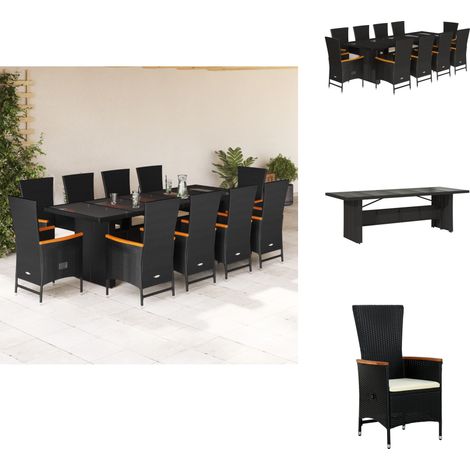 11-tlg. Garten-Essgruppe mit Kissen Schwarz Poly Rattan - Garten Essgruppe - Garten Essgruppen - Outdoor Essgruppe - Essgruppe Terrasse (1/5)