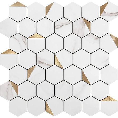 Papier Peint Carrelage Autocollant Motif hexagonal blanc 30 x30 cm Style Mosaïque Sticker Mural Film Décoratif Imperméable pour Carreaux de Mur de Salle de Bains et de Cuisine (1/4)