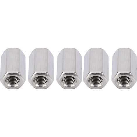Écrous-raccord hexagonaux M10 x 1,5, lot de 5, longueur 30mm, inoxydable acier inoxydable, pour tige filetée, fixation robuste anticorrosion. (1/5)