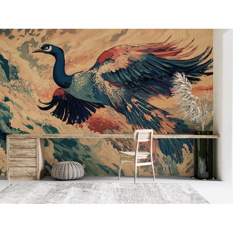 Papier peint animaux - héron en plein vol sur une grande vague - 150 x 250 cm (1/2)