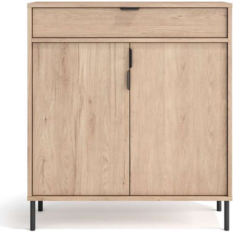 Mueble auxiliar/zapatero Md-507, 2 puertas 1 cajón en roble claro, 89cm(alto) 80cm(ancho) 29cm(prof.) (1/5)