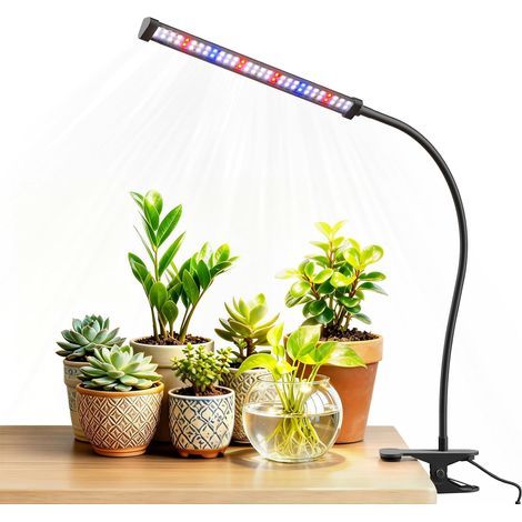 Lampe de croissance LED à clip 10W 60 LEDs spectre complet 5700K, lumières RGB blanches, 5 intensités réglables, minuterie auto 4/8/12/18h pour plantes d’intérieur, à une seule tête [Classe énergétiqu (1/5)