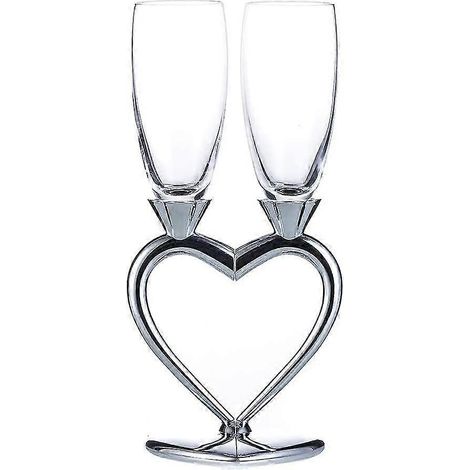Magnifique coffret cadeau de 2 verres à champagne créatifs en forme de cœur, argent. (1/4)