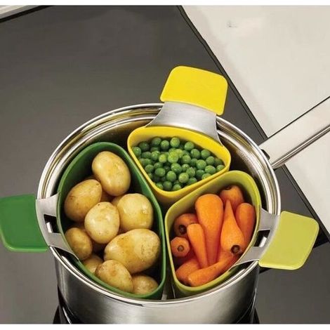 Cuiseur Vapeur Panier - Accessoires De Cuisine - Set 3 PCS Silicone - Pour Cuisson Légumes (1/4)