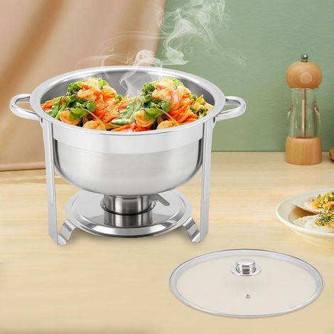 Poêle à manger circulaire de grande capacité de 8,5 l, assiette à manger multifonction en acier inoxydable avec couvercle transparent (1/5)